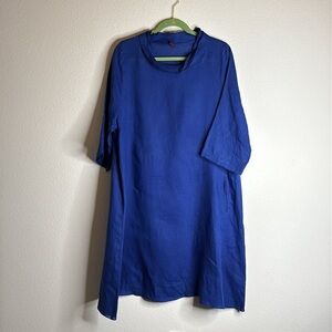 Katharina Hovman blue linen dress SIZE 4 designed in Germany lagonlook artsy